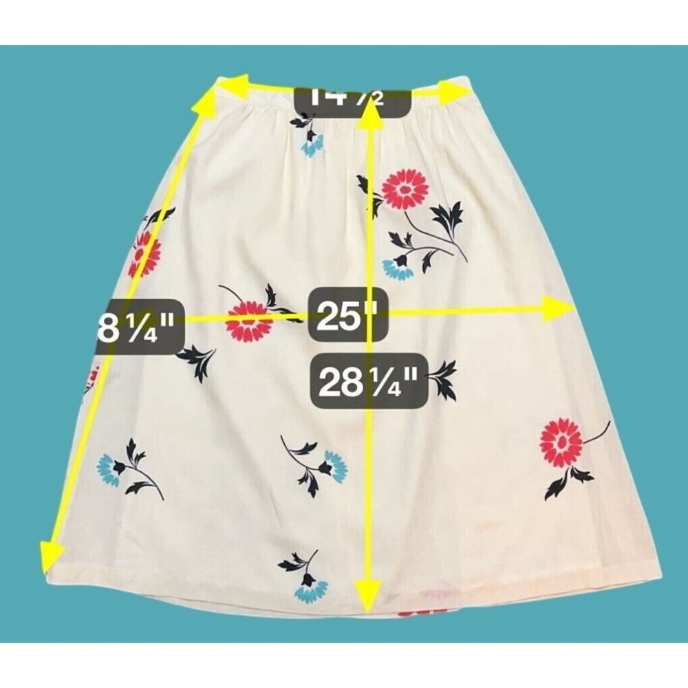 Vintage Panther Floral Print Skirt Ivory Gathered Waist Union Made Cottagecore M - Picture 10 of 10